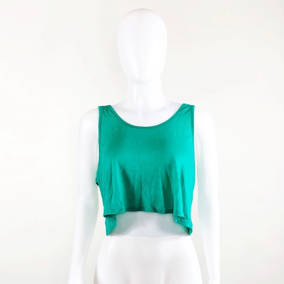 Last 1! NWOT Green Criss Cross Back Loose Fit Crop Top - Picture 3 of 7